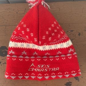 Vintage 80s Murray Merkley Beanie Tuque Wool Skis Dynastar Red One Size